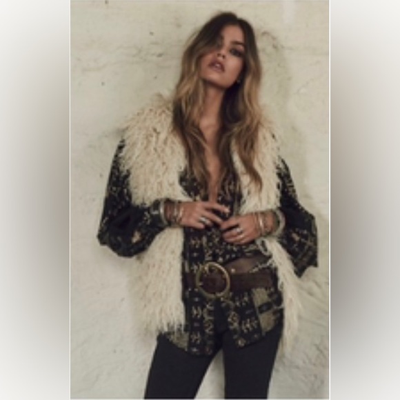 Free People New Romantics Palacio dolman sleeve black gold blouse size S NWOT - Picture 5 of 13